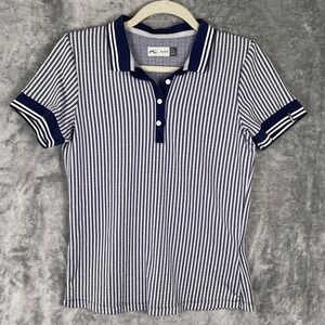 Kjus Ella Polo Shirt Womens 38 Medium Blue Short Sleeve UPF 50+ Golf Performance